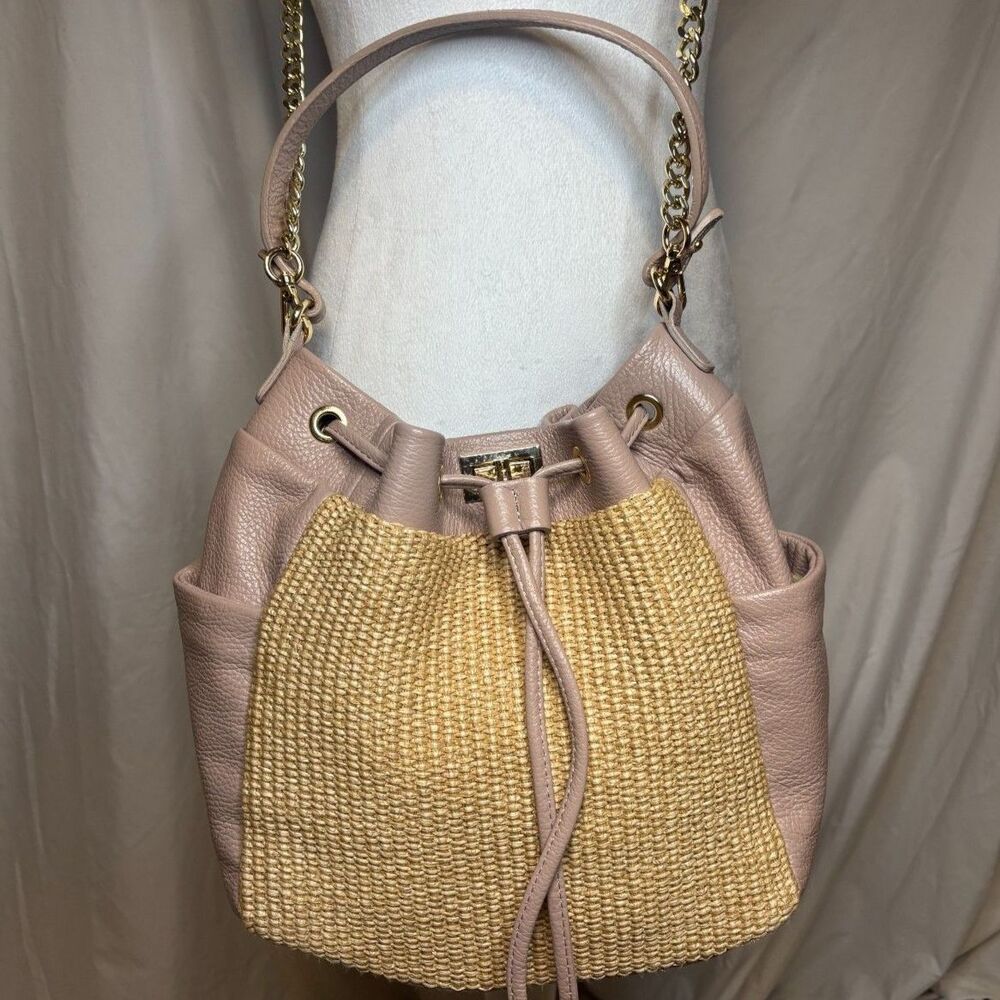 Unica Firenze Italian Leather Straw Large Designer Purse Bag Chain Strap